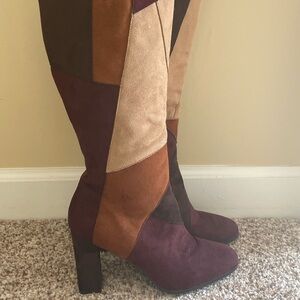 Faux suede knee high patchwork boots. Vintage Little wear.